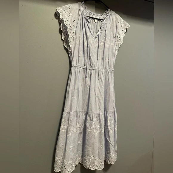 ❤️Liz Claiborne - Light Blue Striped Floral Embroidered Skirt (Size Medium) - Picture 4 of 11